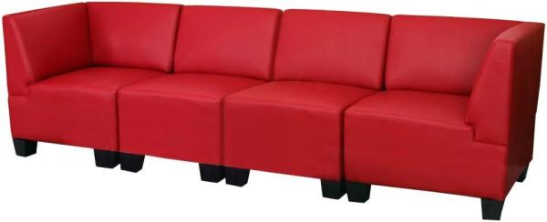 Modular 4-Sitzer Sofa Couch Lyon, Kunstleder ~ rot, hohe Armlehnen