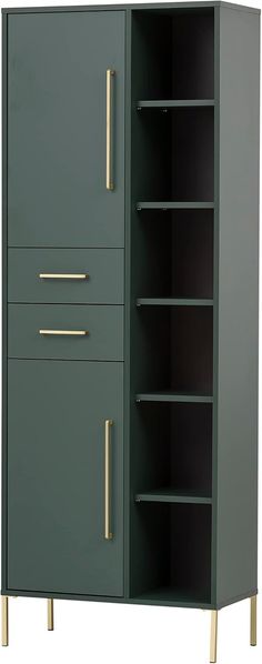 Schildmeyer Kent Hochschrank, Holzwerkstoff, Waldgrün/Gold, Offenes Fach