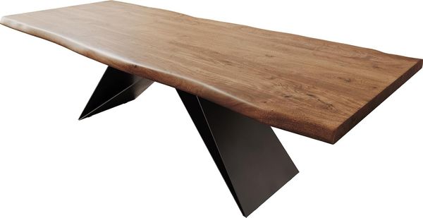 Esstisch Edge 260x100 XL Akazie Braun V-Gestell Flachstahl Schwarz Live-Edge