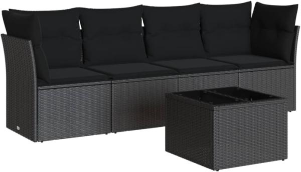 vidaXL 5-tlg. Garten-Sofagarnitur mit Kissen Schwarz Poly Rattan 3249074