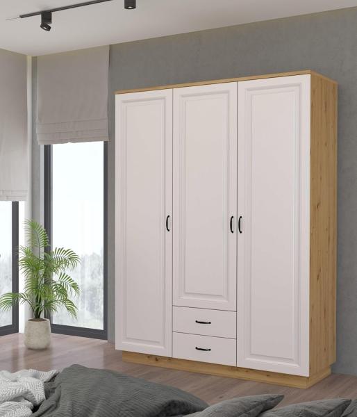 Kleiderschrank Stilo 180cm Garderobenschrank Landhaus Weiss Eiche Artisan Buffet