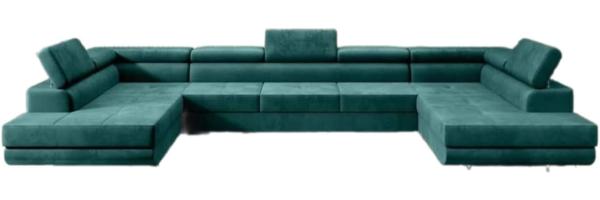 Designer Sofa Taormina mit Schlaf- und Klappfunktion (Samt) Grün