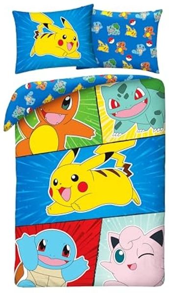 Pokemon Bettwäsche Set aus Baumwolle Bettdeckenbezug 140 × 200 cm mit 70 × 90 cm Kissenbezug