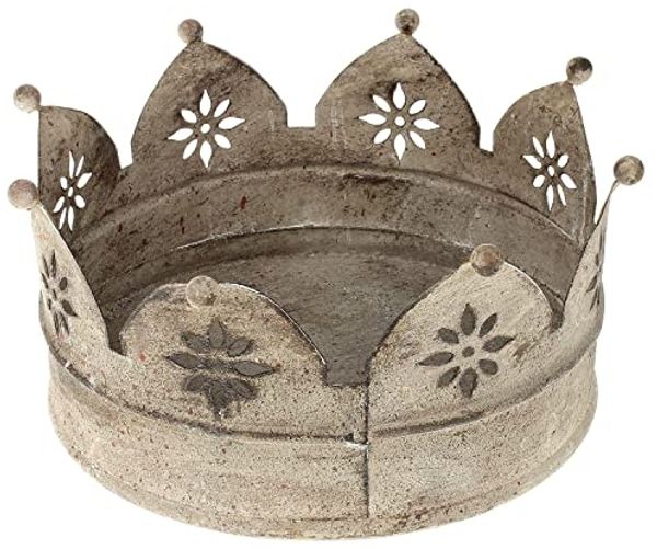 Macosa Home Pflanzschale Blumenkrone Vintage-Stil Antik Grau Metall Ø21 cm Deko-Krone (Tichdeko Garten, Gartenkrone Metallkrone Pflanzkrone), Shabby Chic nostalgisch Garten-Dekoration
