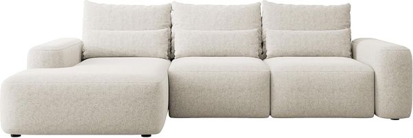 Selsey 'Carnos' Ecksofa mit Schlaffunktion, Lendenkissen, Chenille, Creme, links