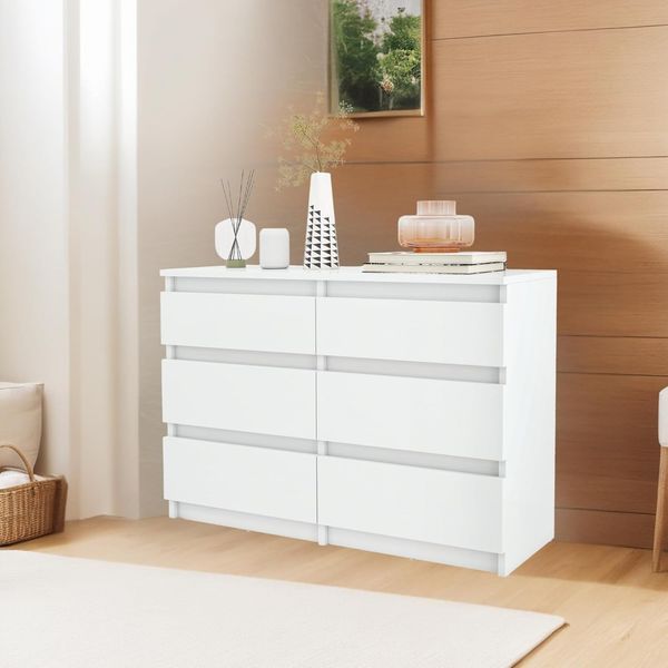 YITAHOME Kommode, 6 Schubladen Schlafzimmerschrank, modernes Möbel 100 x 30 x 70 cm, stabil & sicher, aus Holz, mit Laufschienen, Weiß