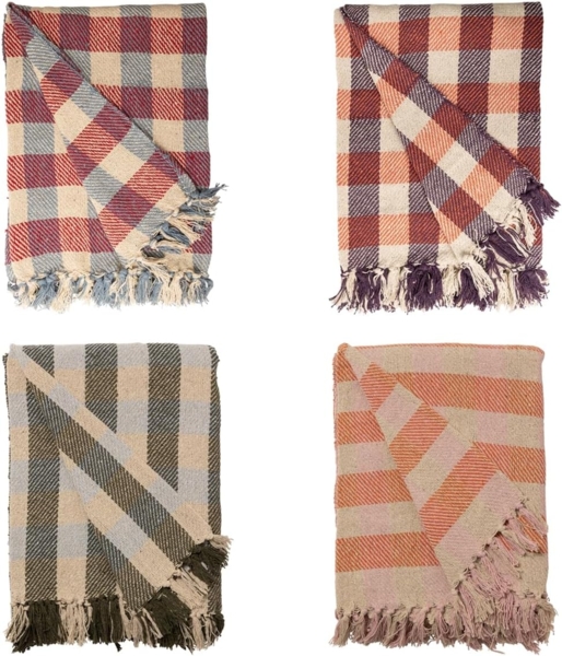 Decke Überwurf Würfel 100% Baumwolle 130x180 cm Skandinavisch Blau-Rot