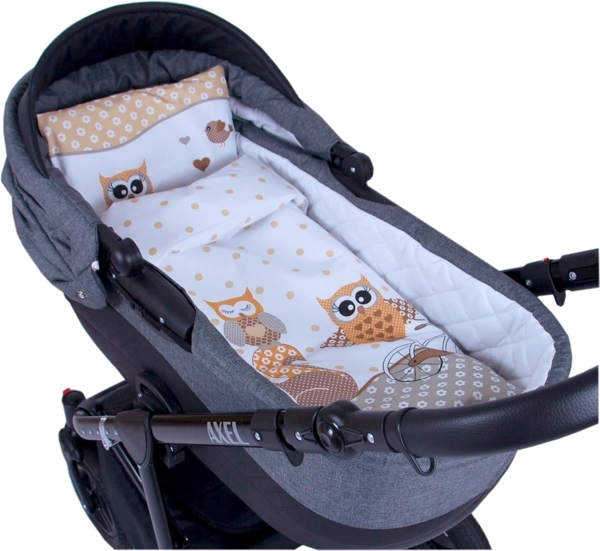 BABYLUX 2 tlg. Set Bezug für Kinderwagen Garnitur Bettwäsche Kissen Decke 60x78 EULE (54. Eule Braun)