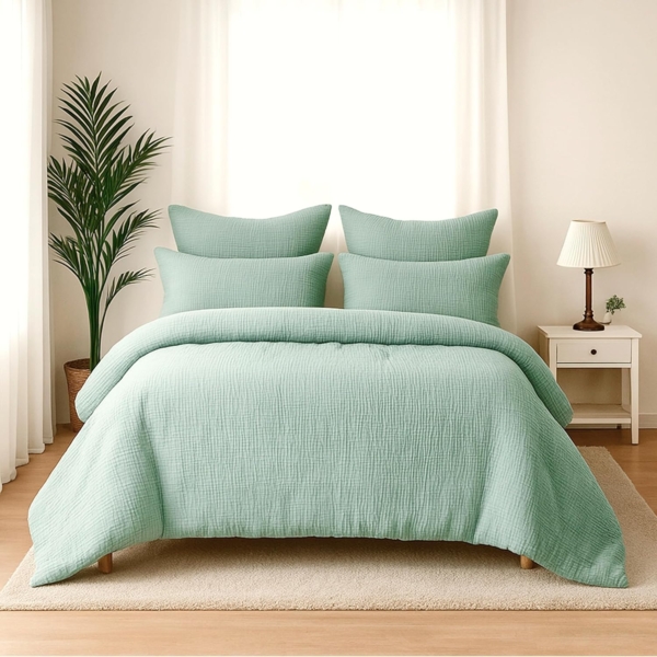 Wolkenfeld Bettwäsche Wolkenfeld Premium Musselin mit Reißverschluss, Musselin, 3 teilig, aus 100% Baumwolle – Atmungsaktiv & Weich – inkl. Kissenbezug 80x80