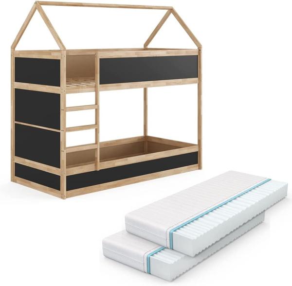 VitaliSpa Kinderstockbett Doppelstockbett Etagenbett Massimo Natur Anthrazit modern 205x197 Kinderzimmer, mit Rausfallschutz Massivholz Lattenrost Matratze