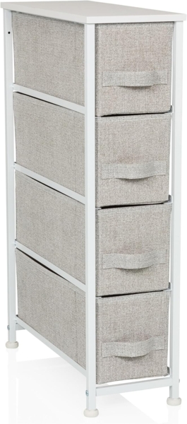 hjh LIVING Kommode mit 4 Stoffschubladen FOLDRESS S 20 x 48 x 76 cm Schubladenkommode Organizer, höhenverstellbare Fußgleiter, Metall-Gestell, Grau