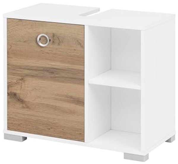 Schildmeyer Kimi Waschbeckenunterschrank 144253, Eiche Landhaus/kreideweiß, 65,3 x 33,1 x 57,5 cm