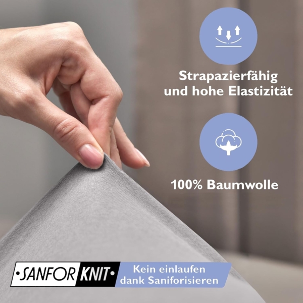 leevitex® Spannbettlaken Spannbettlaken, Mako-Jersey, Gummizug: rundum, (2 Stück), OEKO-TEX® STANDARD 100 zertifiziert Bild 3