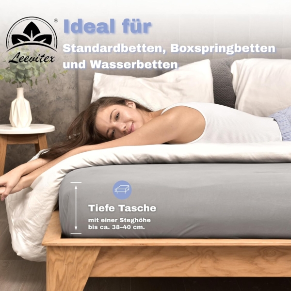 leevitex® Spannbettlaken Spannbettlaken, Mako-Jersey, Gummizug: rundum, (2 Stück), OEKO-TEX® STANDARD 100 zertifiziert Bild 2