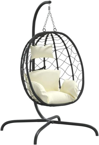 vidaXL Hängesessel Ei mit Kissen Cremeweiß Poly Rattan & Stahl 360046