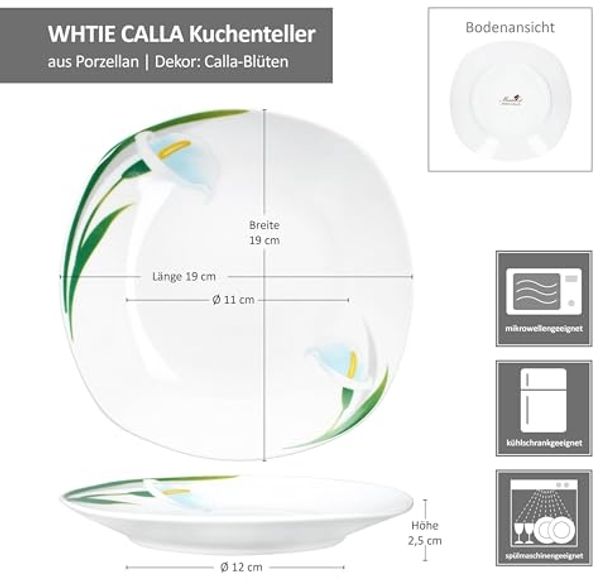 MamboCat Frühstücksteller 6x White Calla Kuchenteller Porzellan 6 Personen florale Teller Bild 6