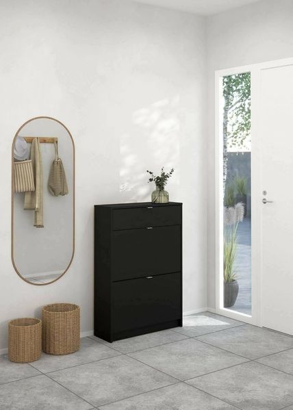 Dmora - Schuhschrank Edith, Schuhregal, Mehrzweck-Eingangsgarderobe, Möbel für Schuhe, 70x24 h101 cm, Schwarz