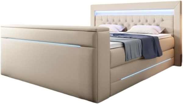 Boxspringbett Merkur mit TV Lift und RGB 140x200 Beige H2