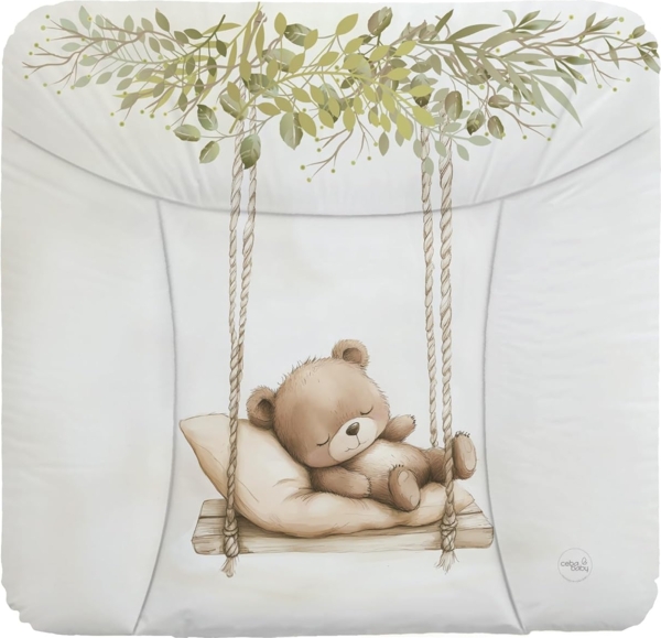 Ceba Baby® weiche Wickelauflage 50x70 cm - Baby Wickelunterlage- Wickeltischauflage für Junge und Mädchen - Wasserdicht, abwaschbar - OEKO-TEX® Standard 100 - Made in EU - Teddybär auf der Schaukel