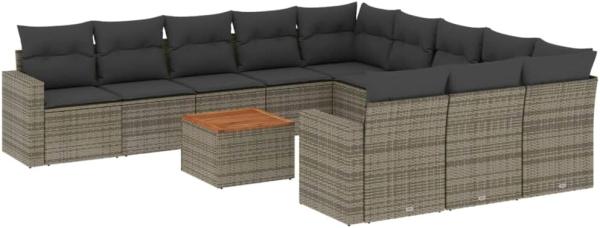 vidaXL 12-tlg. Garten-Sofagarnitur mit Kissen Grau Poly Rattan 3224352