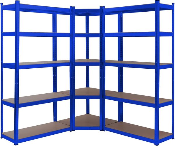 Arebos Schwerlastregal, Eckregal 180 x 90 x 40 cm, 180 x 70 x 70 cm, je 875 kg, Set 3-tlg, Stecksystem