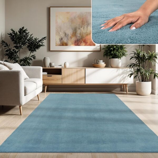 Paco Home Waschbarer Teppich Wohnzimmer Schlafzimmer Kurzflor rutschfest Flauschig Weich Moderne Einfarbige Muster, Grösse:140x200 cm, Farbe:Türkis