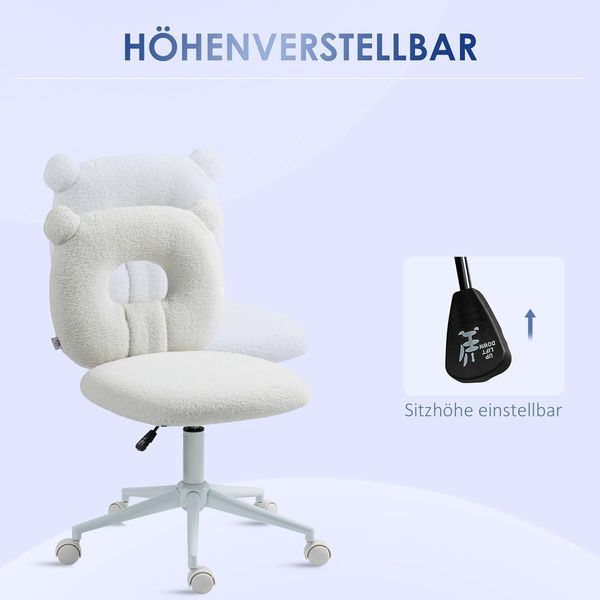 HOMCOM Bürostuhl Höhenverstellbarer Drehstuhl, Arbeitsstuhl (Schreibtischstuhl, 1 St), bis 120 kg Belastbar, Teddy-Vlies, Weiß Bild 4