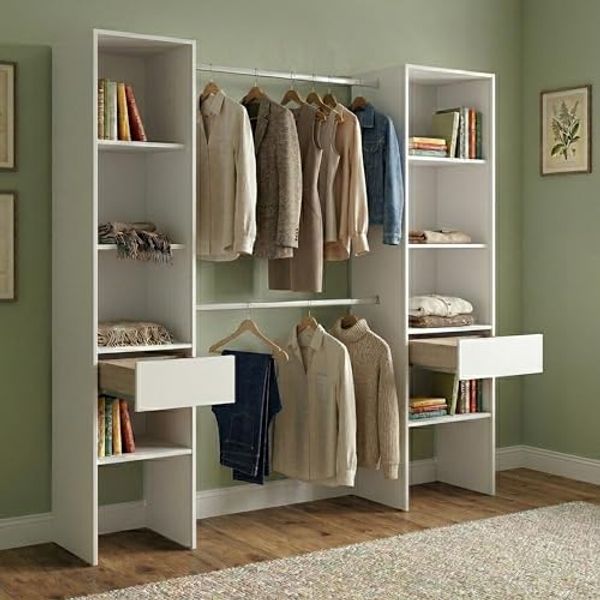 Dmora - Großer Kleiderschrank Blossberg, Schlafzimmermöbel, Schrank, Garderobe, 160x50 h185 cm, Weiß