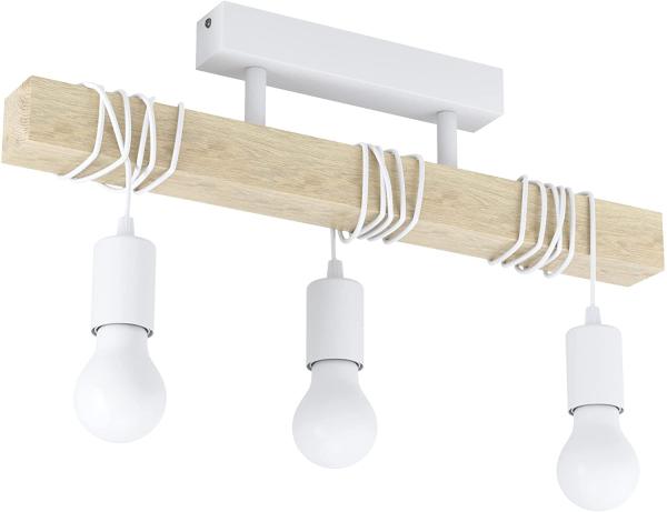 Eglo 33166 Hängeleuchte TOWNSHEND Stahl weiß, Holz braun E27 3X40W L:55cm B:10,5cm H:26,5cm dimmbar