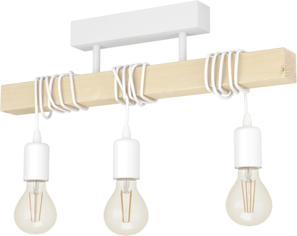 Eglo 33166 Hängeleuchte TOWNSHEND Stahl weiß, Holz braun E27 3X40W L:55cm B:10,5cm H:26,5cm dimmbar