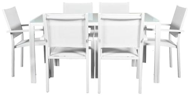 DRW Esstisch-Set und 6 Stühle aus Aluminium-Textilene, weiß, 150 x 90 x 74 cm Bild 7