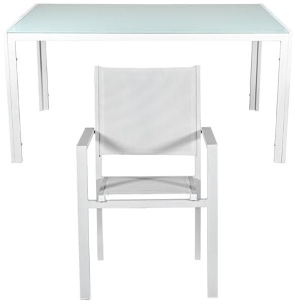 DRW Esstisch-Set und 6 Stühle aus Aluminium-Textilene, weiß, 150 x 90 x 74 cm Bild 6