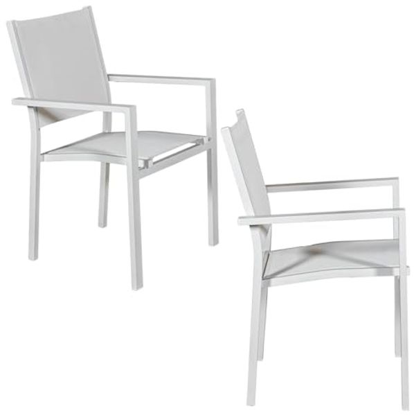 DRW Esstisch-Set und 6 Stühle aus Aluminium-Textilene, weiß, 150 x 90 x 74 cm Bild 4
