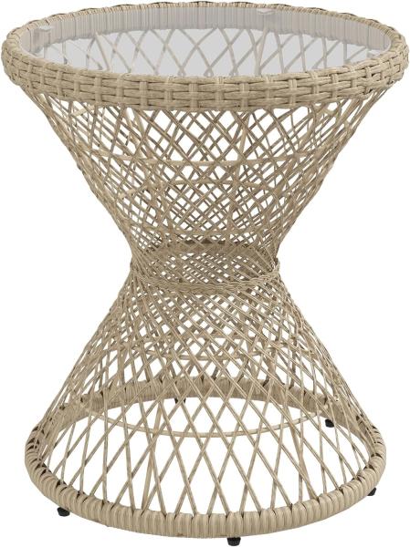 Outsunny Beistelltisch Rattan Gartentisch, 45x45 cm Couchtisch mit UV-Schutz, Balkontisch mit Tischplatte aus Sicherheitsglas, Kaffeetisch im Boho-Design, Braun