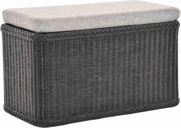 Krines Home Wäschetruhe Rechteckige Truhe Sitztruhe gepolstert mit Deckel Natur-Rattan (Wäschebox mit Inlett), Sitzbank mit Stauraum