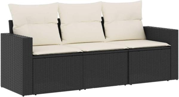 vidaXL 3-tlg. Garten-Sofagarnitur mit Kissen Schwarz Poly Rattan 3218646