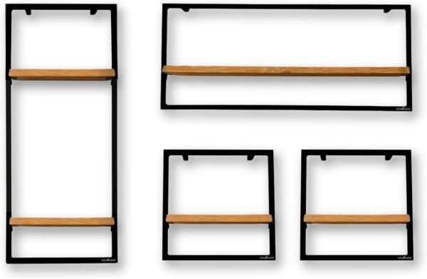 4-tlg. Set Wandregale, schwarz gerahmt - Eiche mit Baumkante, natur