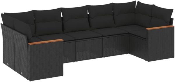 vidaXL 7-tlg. Garten-Sofagarnitur mit Kissen Schwarz Poly Rattan 3258667