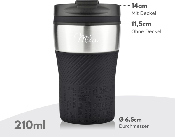 Milu Thermobecher Isolierbecher Kaffeebecher to go - 210ml 100% Auslaufsicher - Trinkbecher aus Edelstahl - Autobecher doppelwand Isolierung - Thermo Becher - Travel Mug (Schwarz) Bild 3
