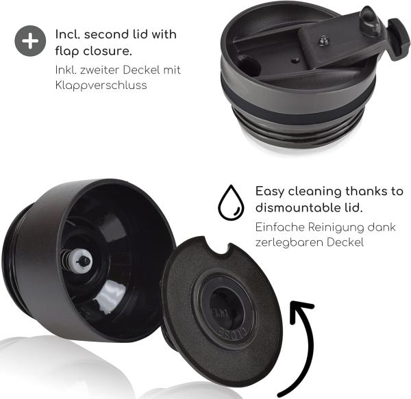 Milu Thermobecher Isolierbecher Kaffeebecher to go - 210ml 100% Auslaufsicher - Trinkbecher aus Edelstahl - Autobecher doppelwand Isolierung - Thermo Becher - Travel Mug (Schwarz) Bild 4