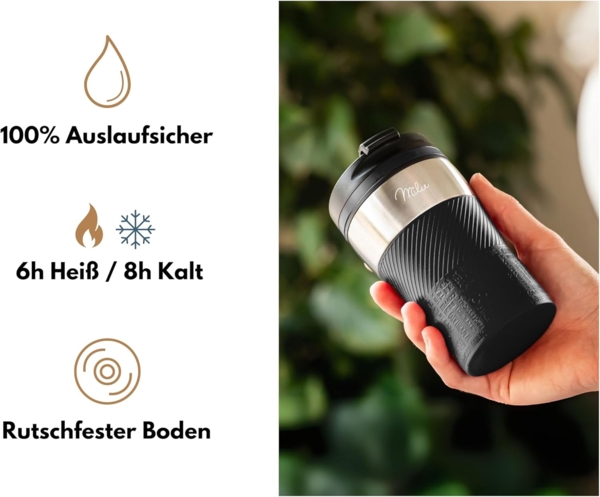 Milu Thermobecher Isolierbecher Kaffeebecher to go - 210ml 100% Auslaufsicher - Trinkbecher aus Edelstahl - Autobecher doppelwand Isolierung - Thermo Becher - Travel Mug (Schwarz) Bild 2