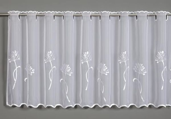 Sehlbach Gardine Bistrogardine Voile Stickerei Pusteblume (1 St), Durchzuglöcher, transparent, mit Lochleiste