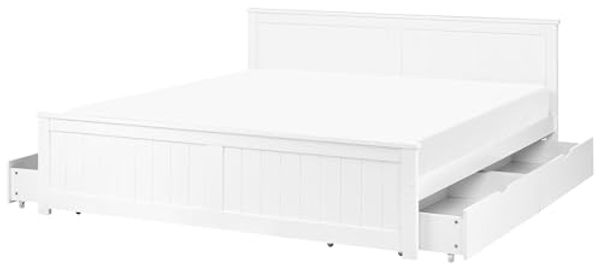 Bett mit 4 Schubladen Kiefernholz SABRAN 180 x 200 cm Weiß