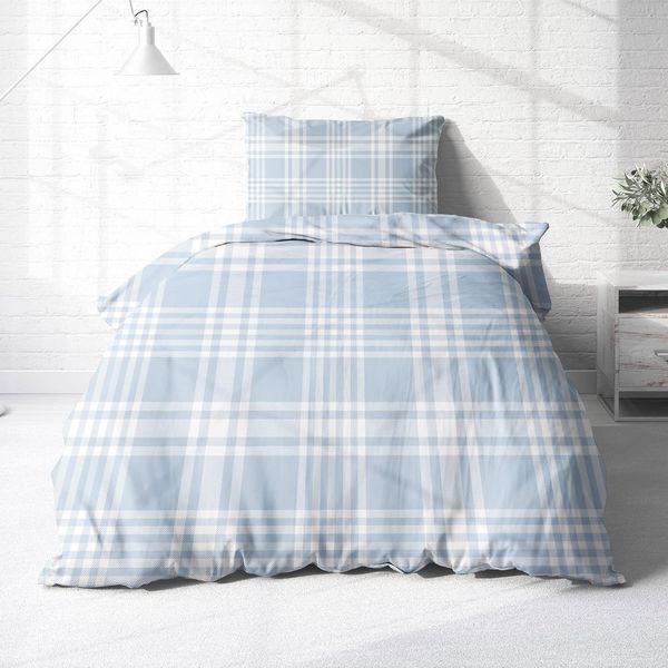 Träumschön Bettwäsche 135x200 4teilig Blau Weiss Kariert | Biber Bettwäsche 135x200 kuschelig flauschig | Bettwäsche Hellblau | 100% Baumwolle