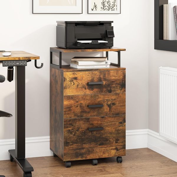 YITAHOME Mobiler Aktenschrank mit Rädern, Rollcontainer mit Schubladen, Bürocontainer Schubladenschrank Rollschrank Rollwagen, Schubladenkommode für Zuhause Büro, 45.7 * 36 * 76.2CM (Vintagebraun)