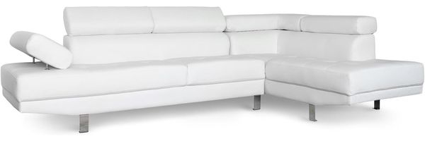 Menzzo Alfa Ecksofa mit verstellbaren Kopfstützen und Kunstlederbezug Weiß