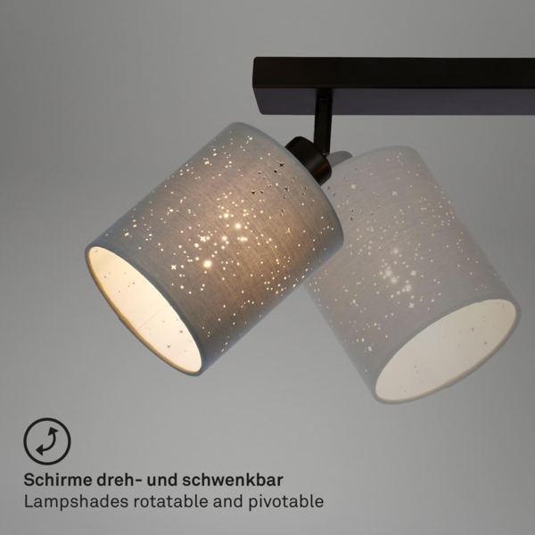 BRILONER Leuchten - Spotleuchte, Deckenspot mit Sterneneffekt, Deckenleuchte, Spotköpfe dreh- und schwenkbar, 4x E27. je max. 25 Watt, Grau-Schwarz, 650 x 130 x 155 mm (max. 259mm) (LxBxH) Bild 3