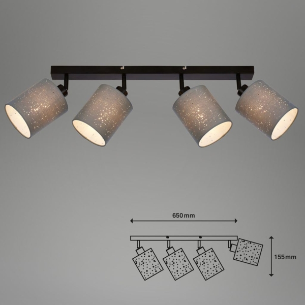 BRILONER Leuchten - Spotleuchte, Deckenspot mit Sterneneffekt, Deckenleuchte, Spotköpfe dreh- und schwenkbar, 4x E27. je max. 25 Watt, Grau-Schwarz, 650 x 130 x 155 mm (max. 259mm) (LxBxH) Bild 6