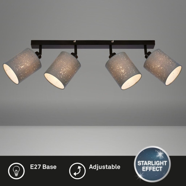 BRILONER Leuchten - Spotleuchte, Deckenspot mit Sterneneffekt, Deckenleuchte, Spotköpfe dreh- und schwenkbar, 4x E27. je max. 25 Watt, Grau-Schwarz, 650 x 130 x 155 mm (max. 259mm) (LxBxH) Bild 2