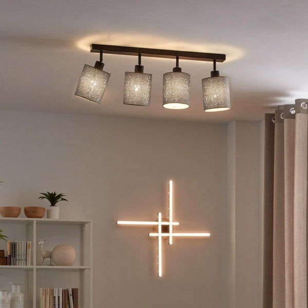 BRILONER Leuchten - Spotleuchte, Deckenspot mit Sterneneffekt, Deckenleuchte, Spotköpfe dreh- und schwenkbar, 4x E27. je max. 25 Watt, Grau-Schwarz, 650 x 130 x 155 mm (max. 259mm) (LxBxH) Bild 4